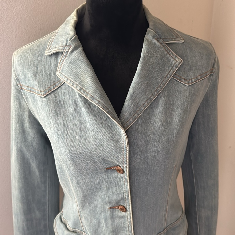 GAP Vintage light Wash single front Western Light Blue Denim blazer Jacket M - Picture 2 of 9